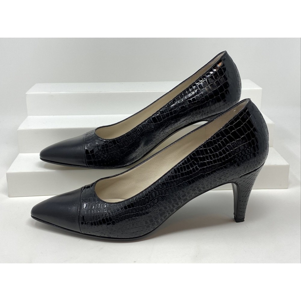 Bruno Magli Dress Heel Pumps Black Leather Italy Animal Print Women AA 8.5 Women